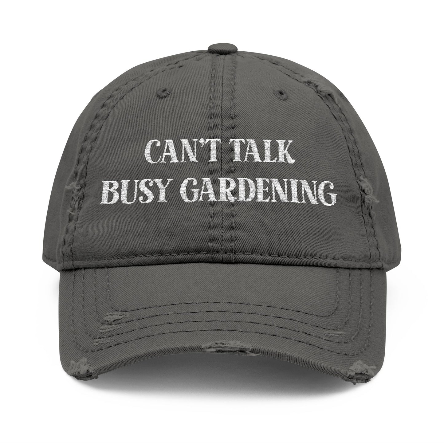“Can’t Talk, Busy Gardening” Cap, Embroidered Distressed Hat for Gardeners