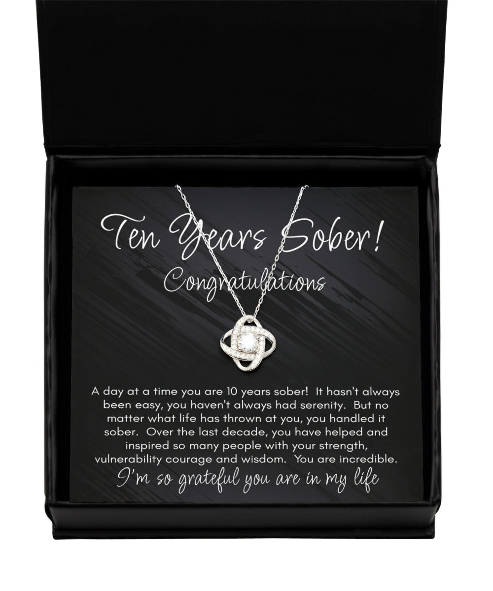 10 Years Sober Necklace, Ten Years Sobriety Gift