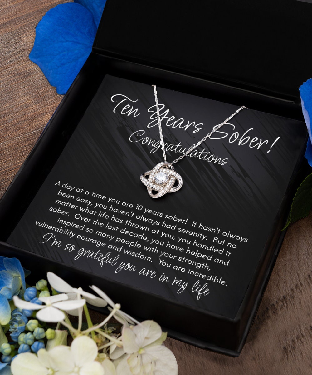 10 Years Sober Necklace, Ten Years Sobriety Gift
