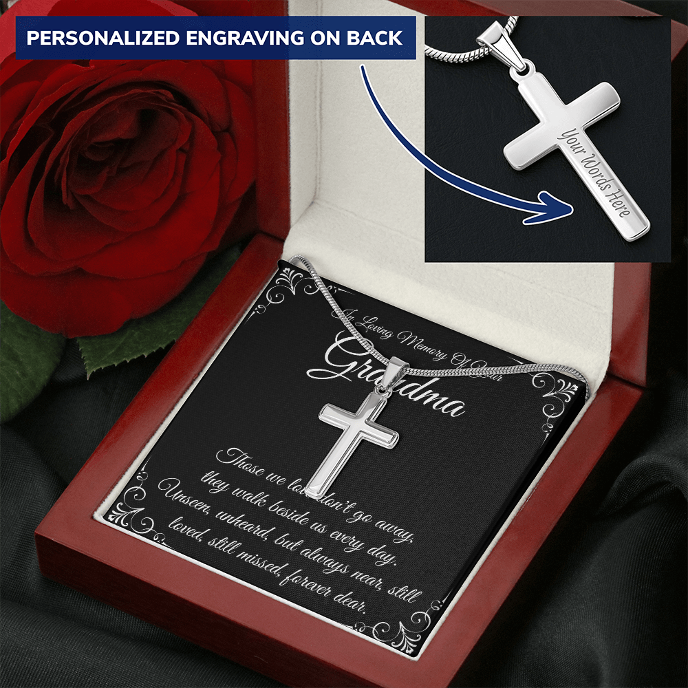 Grandma Memorial Cross Necklace, Engraved