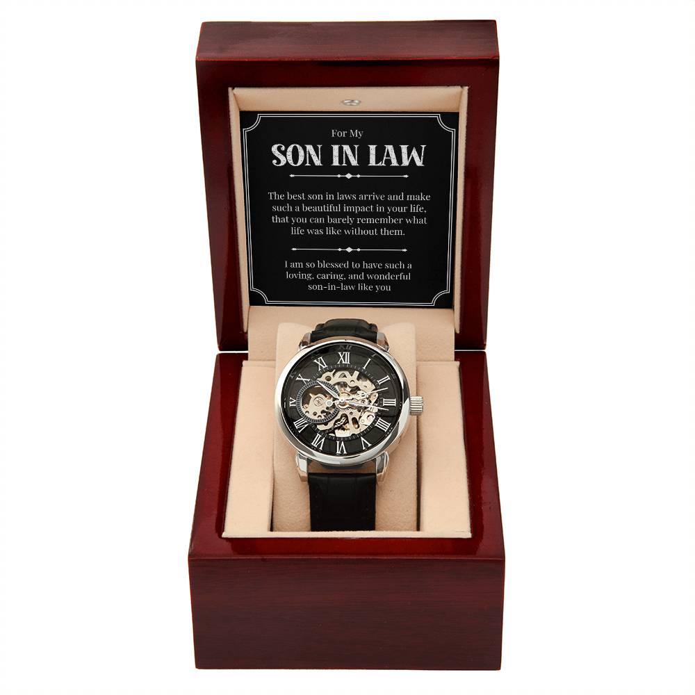 Luxury Son-in-Law Gift, Open Work Watch With Leather Strap
