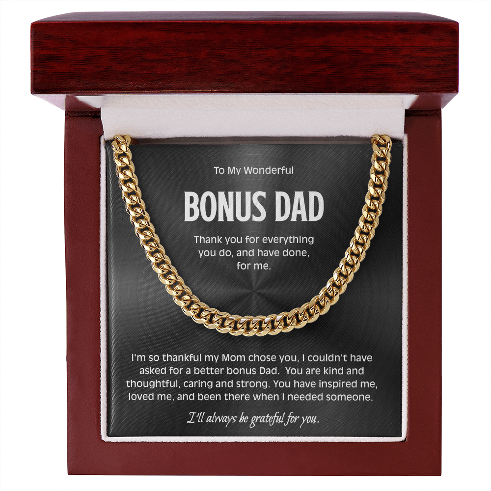 Bonus Dad Cuban Link Chain - Sentimental Necklace Gift for Stepdad