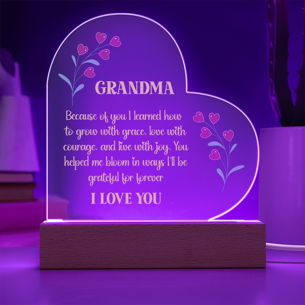 “You Helped Me Bloom” Heart Acrylic Plaque for Grandma