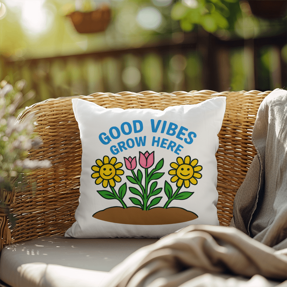 Good Vibes Grow Here – Fun Outdoor Garden Pillow