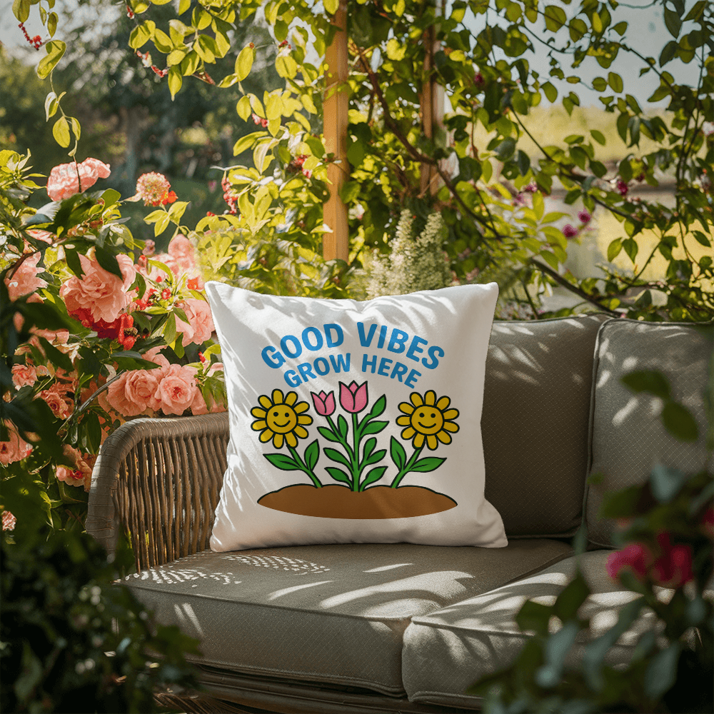 Good Vibes Grow Here – Fun Outdoor Garden Pillow