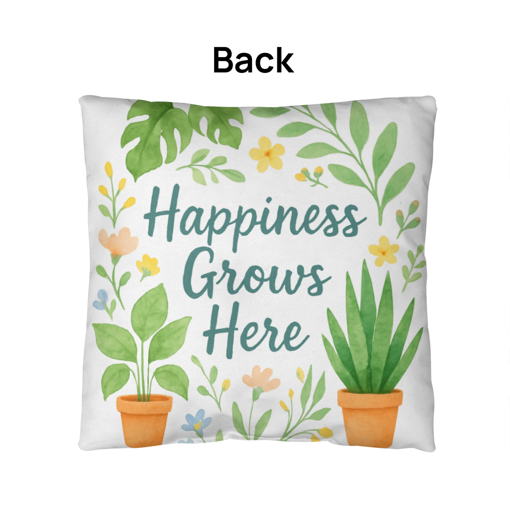 Happiness Grows Here – Garden Lover's Feel-Good Outdoor Pillow