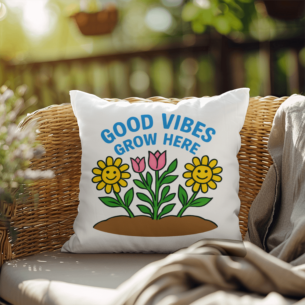 Good Vibes Grow Here – Fun Outdoor Garden Pillow