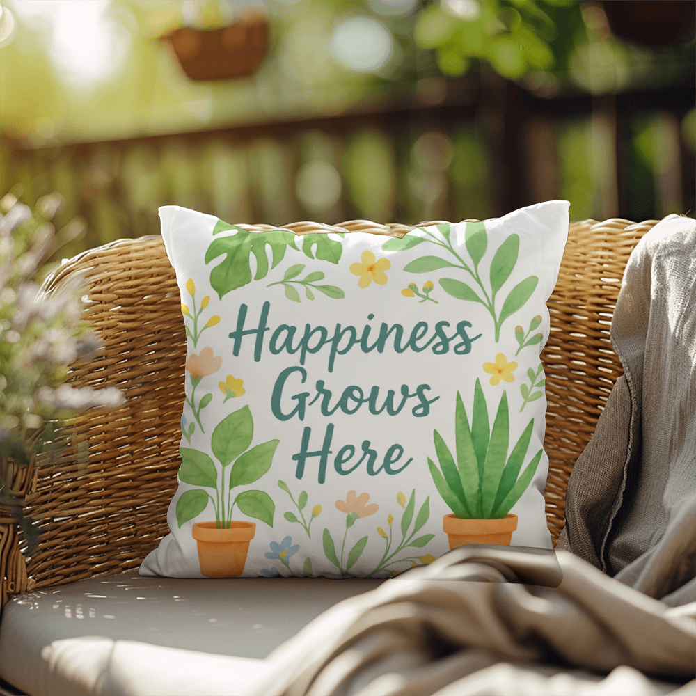 Happiness Grows Here – Garden Lover's Feel-Good Outdoor Pillow