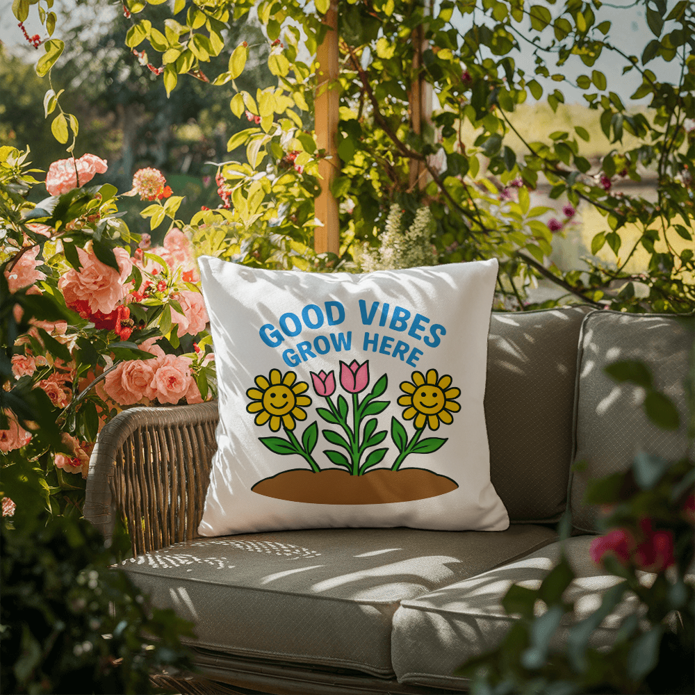 Good Vibes Grow Here – Fun Outdoor Garden Pillow