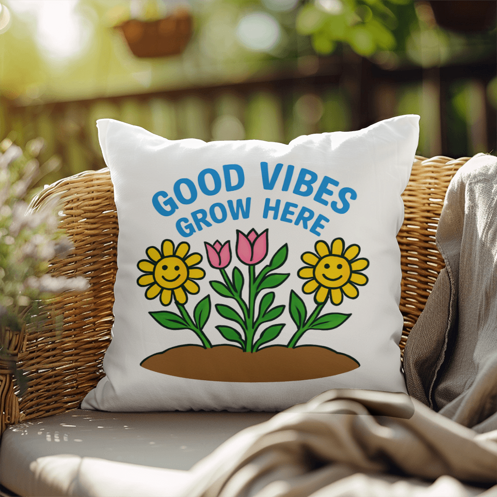 Good Vibes Grow Here – Fun Outdoor Garden Pillow