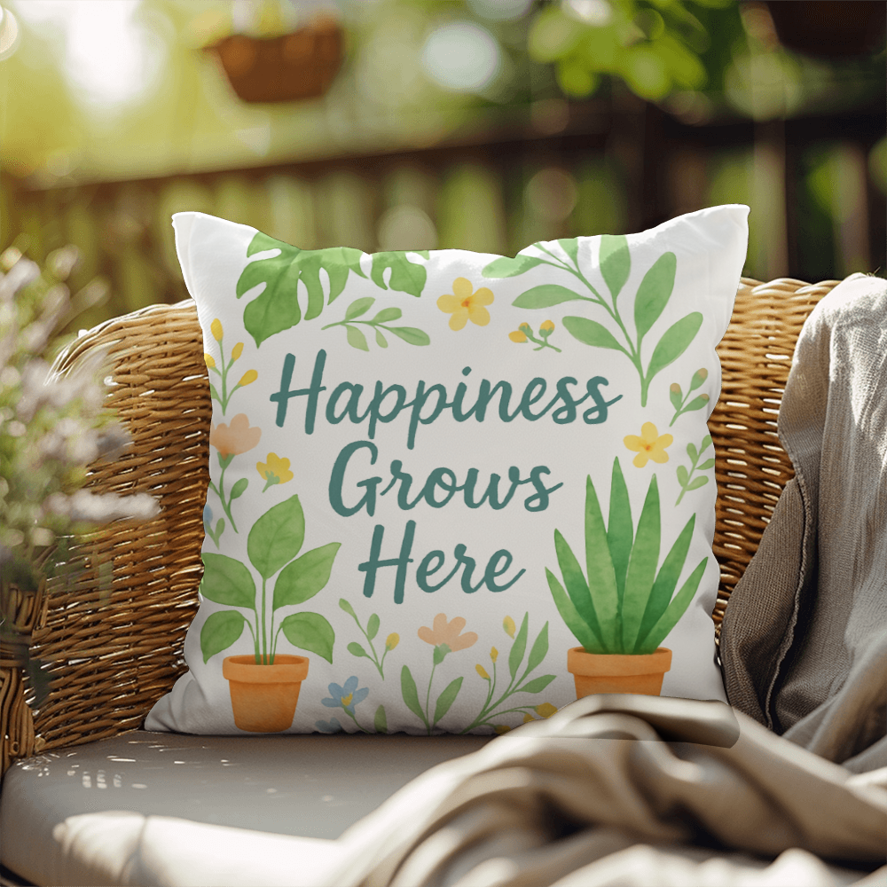 Happiness Grows Here – Garden Lover's Feel-Good Outdoor Pillow
