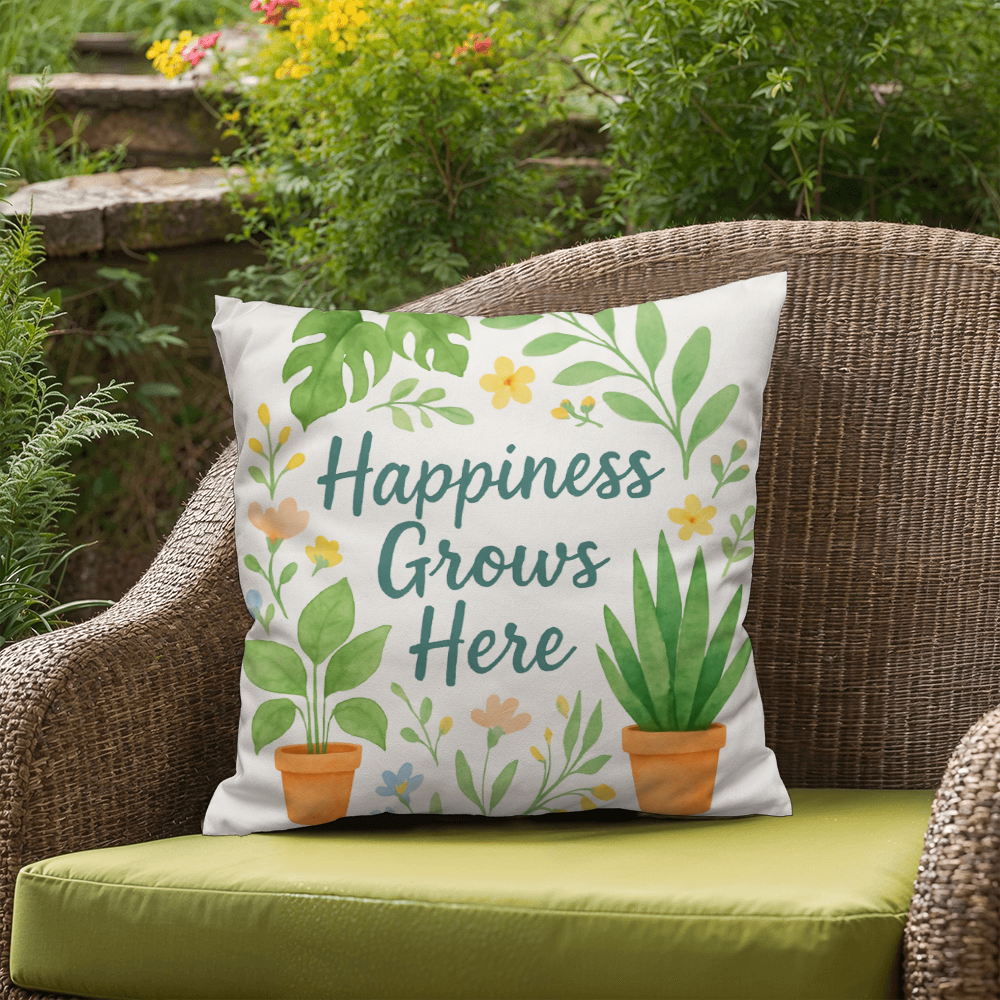 Happiness Grows Here – Garden Lover's Feel-Good Outdoor Pillow