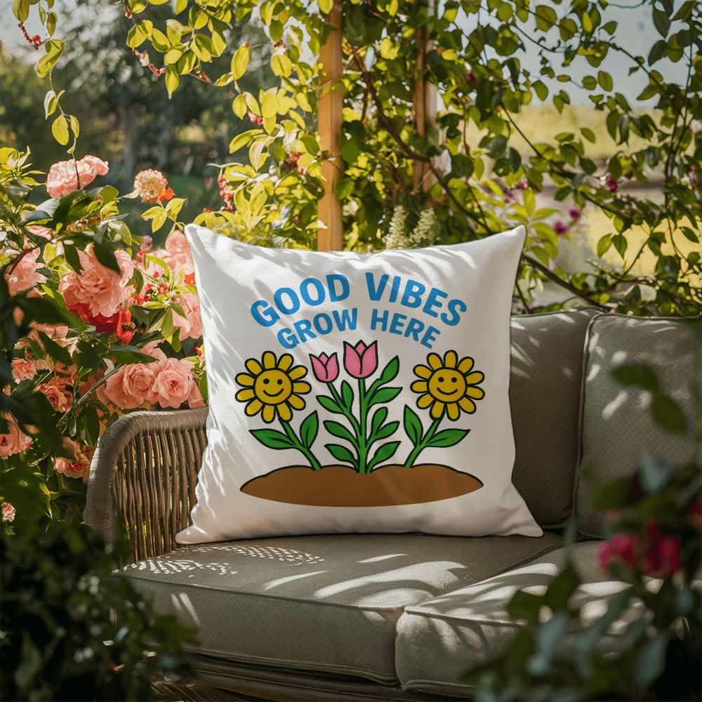 Good Vibes Grow Here – Fun Outdoor Garden Pillow