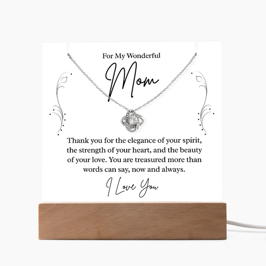 To My Wonderful Mom – Illuminated Acrylic Plaque & Necklace Gift Set - I Love You