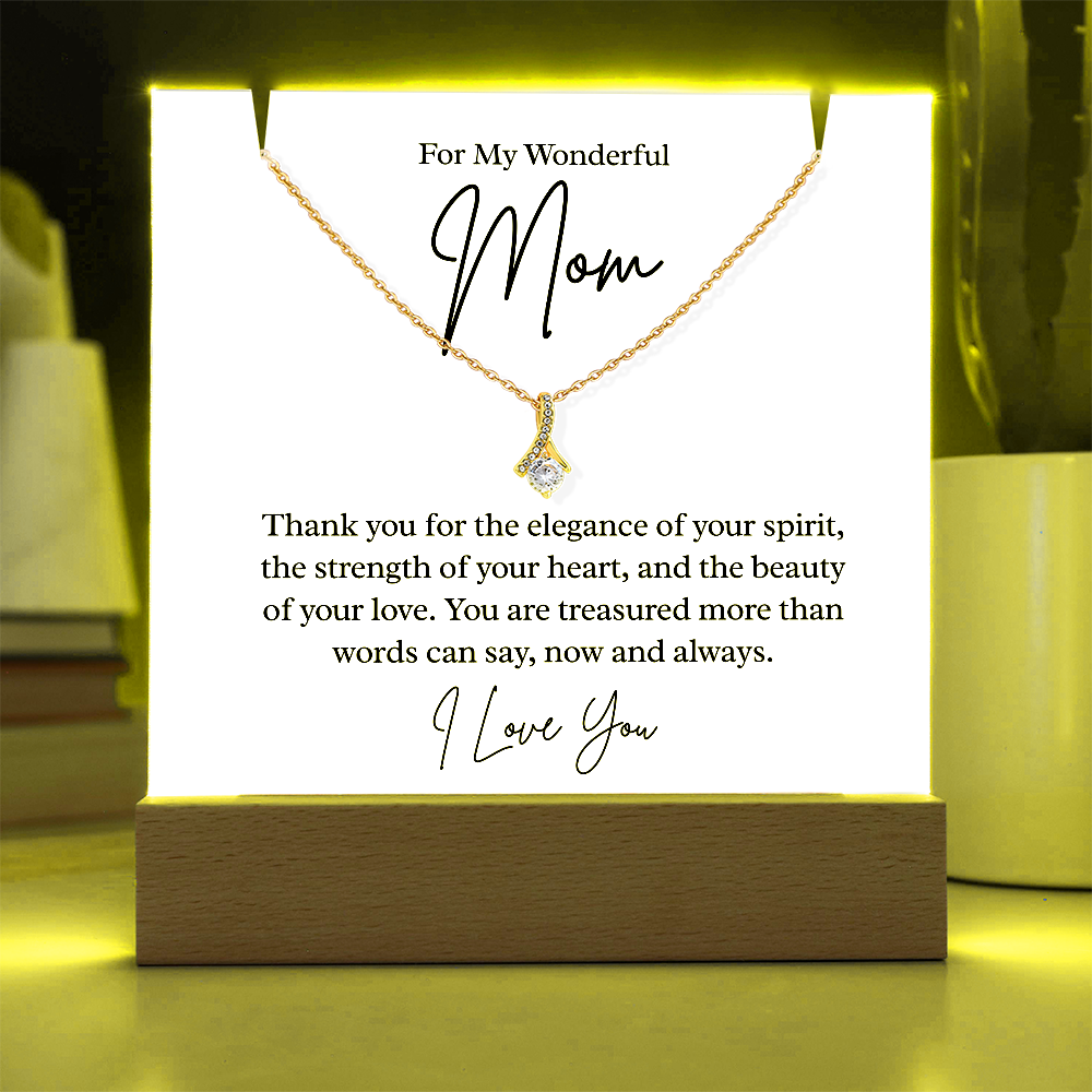 To My Beautiful Mom – Illuminated Acrylic Plaque & Necklace Gift Set - I Love You