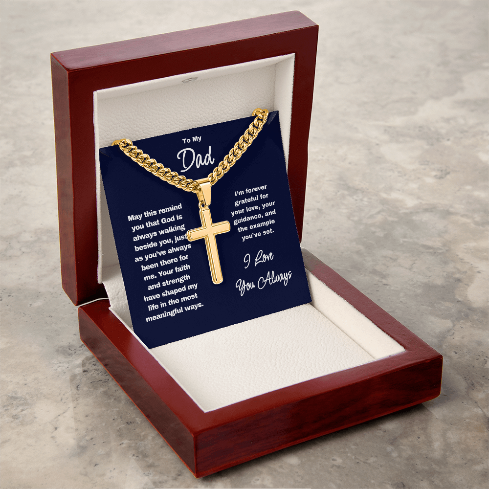 Personalized Cross Necklace for Dad – Engraved Cuban Chain Gift for Father from Son or Daughter