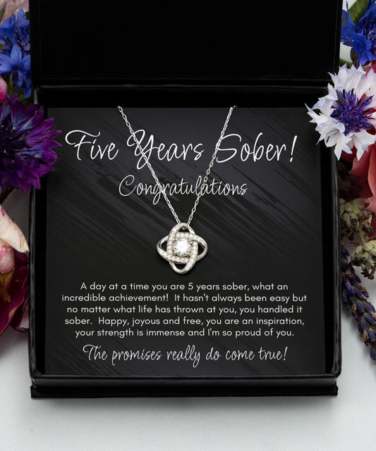 5 Years Sober Necklace, Congratulations On Five Years Sobriety Gift