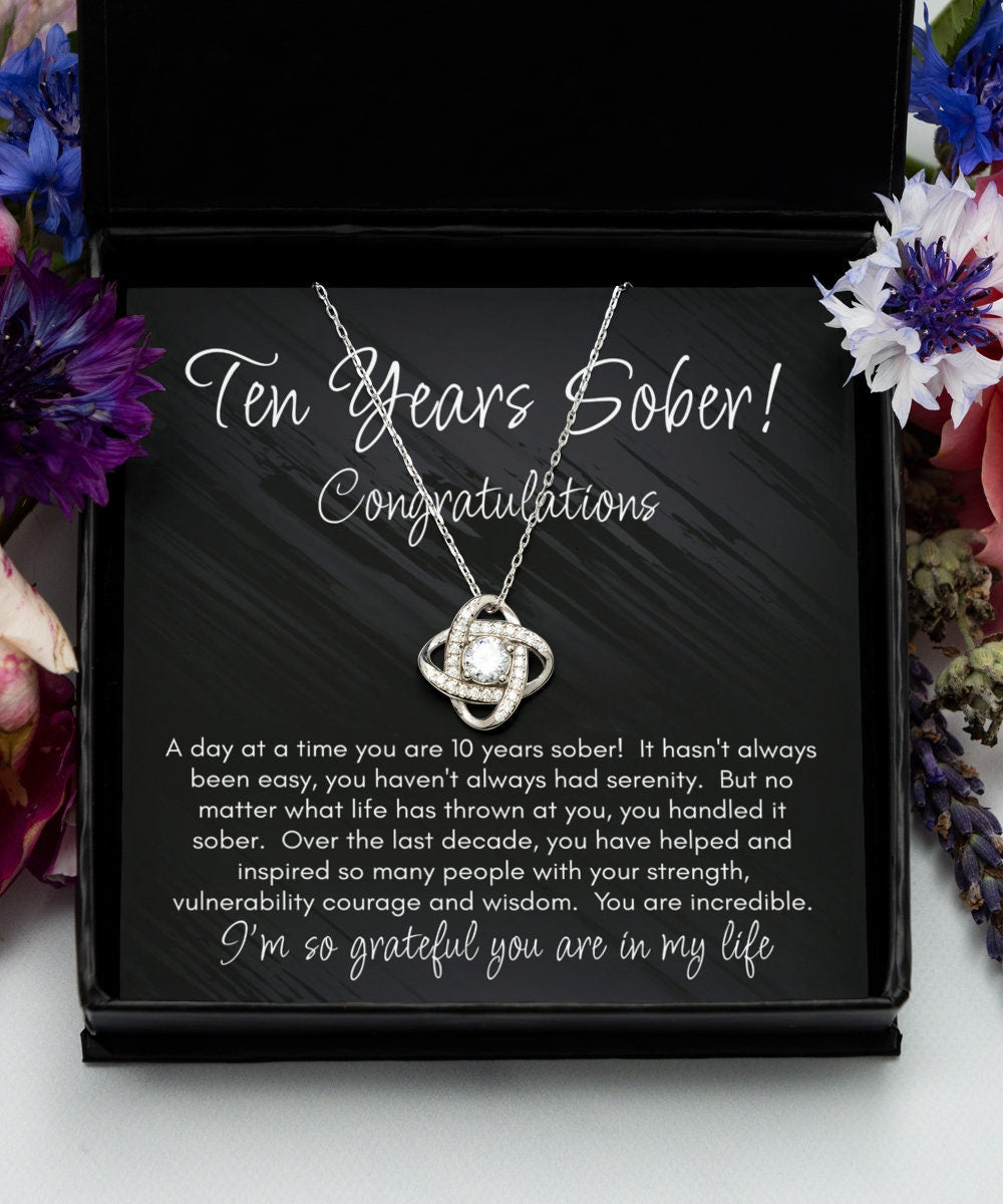 10 Years Sober Necklace, Ten Years Sobriety Gift