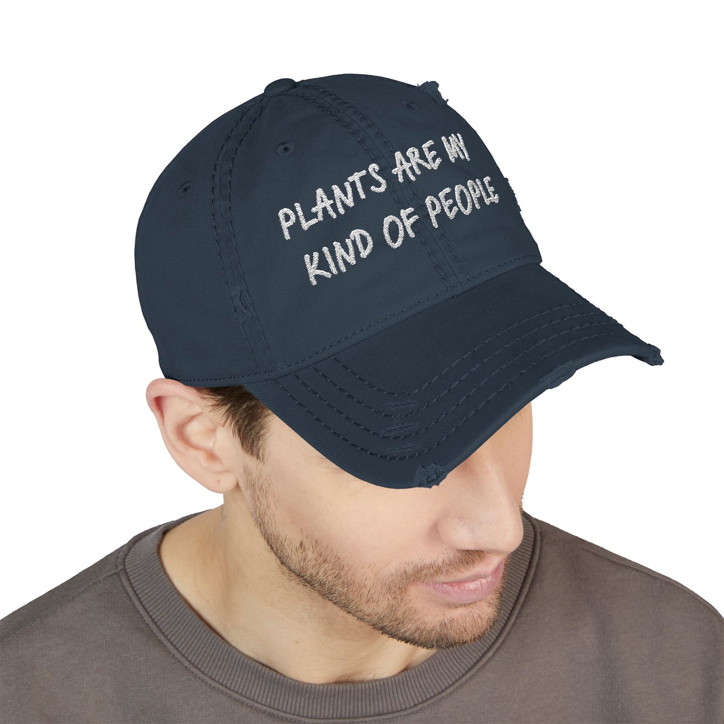 Plants Are My Kind of People Distressed Dad Cap, Embroidered for Plant Lovers