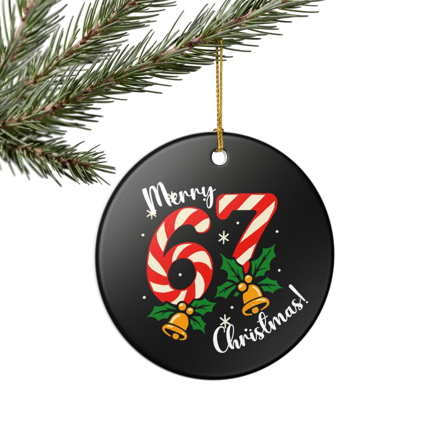 Merry 67 Christmas Ceramic Ornament — Candy Cane Numbers Holiday Decoration For Teens And Tweens!