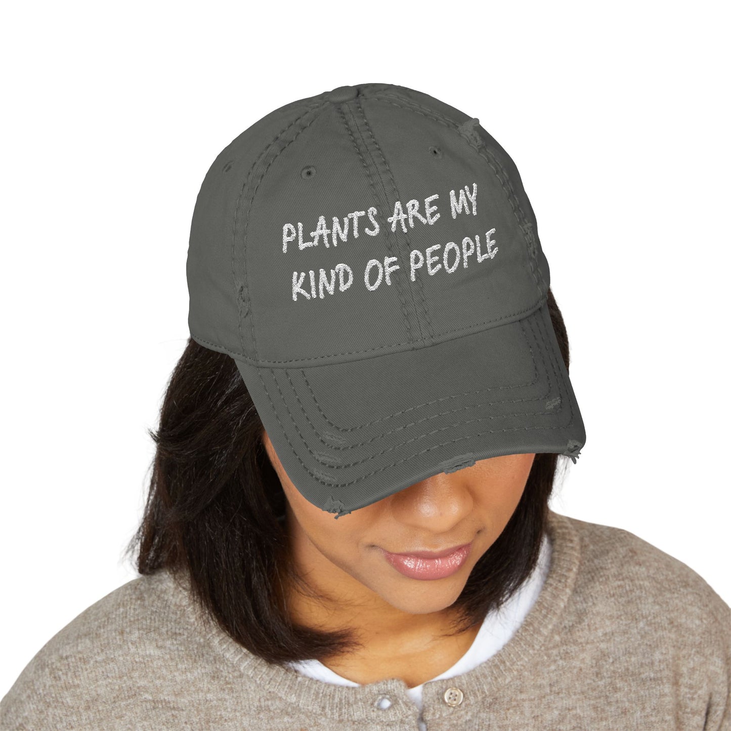 Plants Are My Kind of People Distressed Dad Cap, Embroidered for Plant Lovers