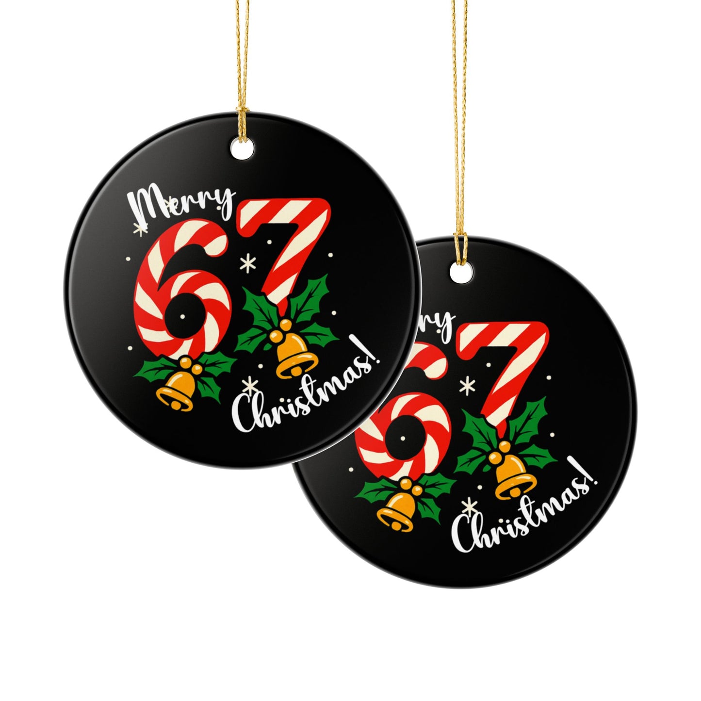 Merry 67 Christmas Ceramic Ornament — Candy Cane Numbers Holiday Decoration For Teens And Tweens!