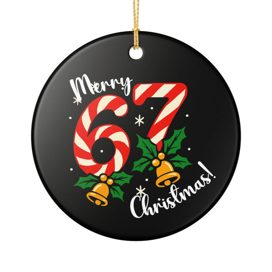 Merry 67 Christmas Ceramic Ornament — Candy Cane Numbers Holiday Decoration For Teens And Tweens!