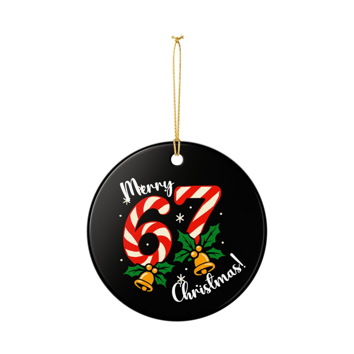 Merry 67 Christmas Ceramic Ornament — Candy Cane Numbers Holiday Decoration For Teens And Tweens!