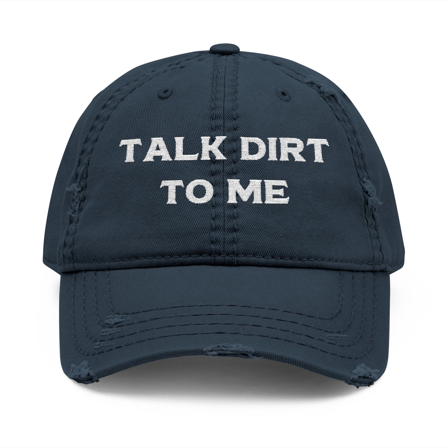 “Talk Dirt to Me” Dad Hat, Distressed Embroidered Cap For Gardeners