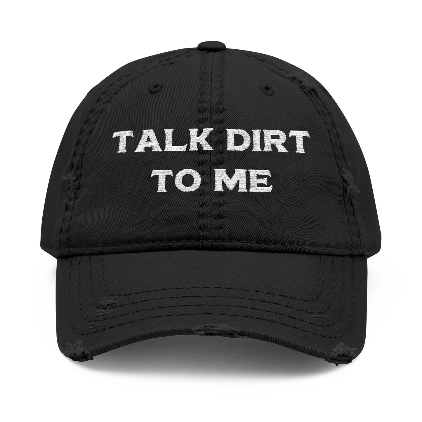 “Talk Dirt to Me” Dad Hat, Distressed Embroidered Cap For Gardeners