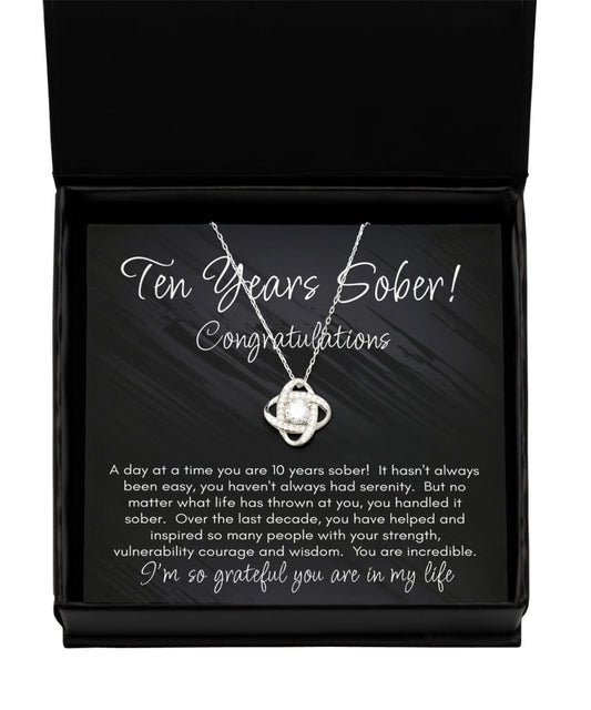 10 Years Sober Necklace, Ten Years Sobriety Gift