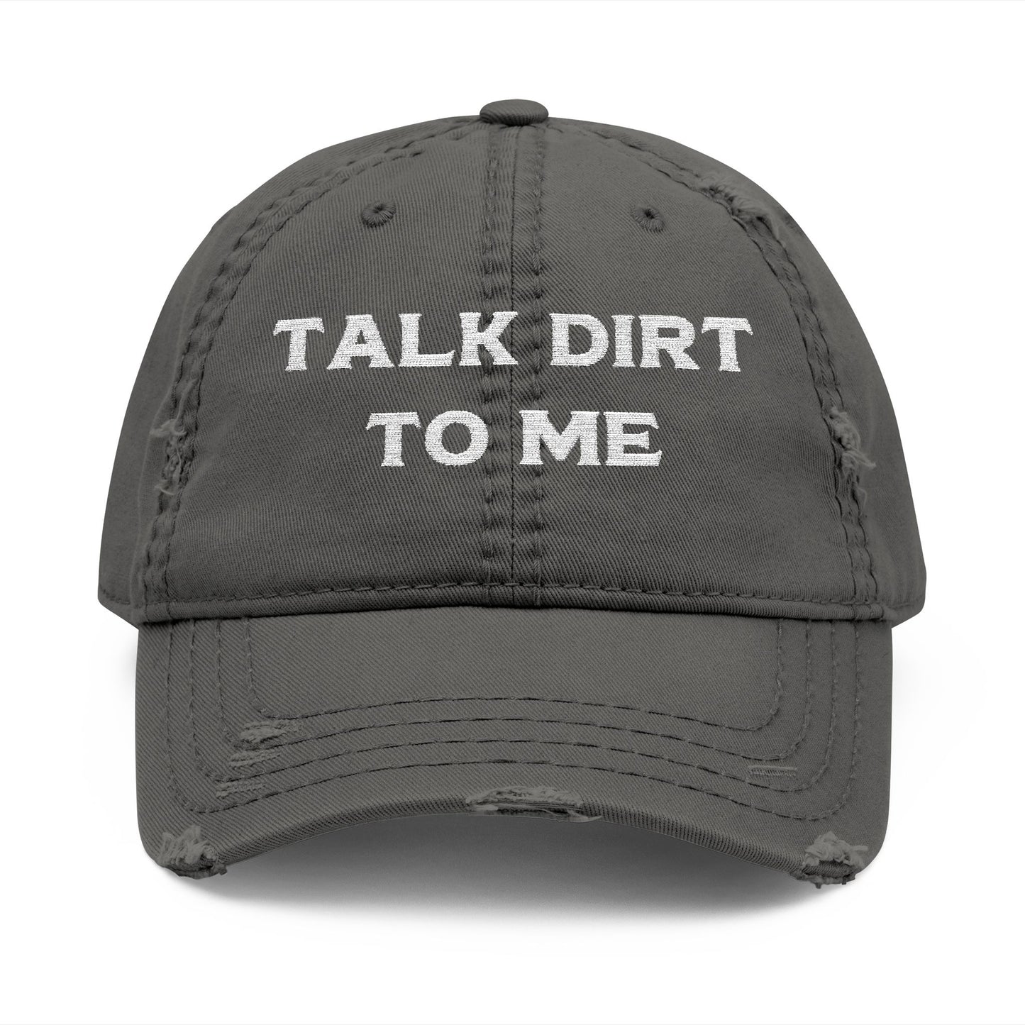 “Talk Dirt to Me” Dad Hat, Distressed Embroidered Cap For Gardeners
