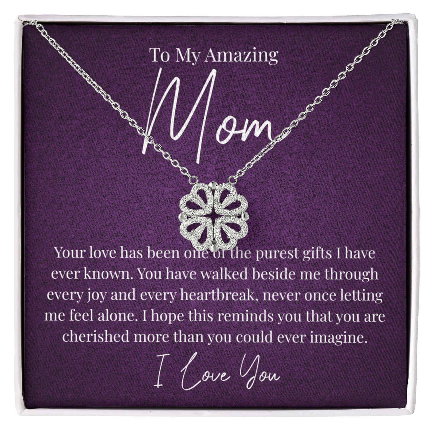 To My Amazing Mom – Magnetic Hearts Lucky Clover Necklace