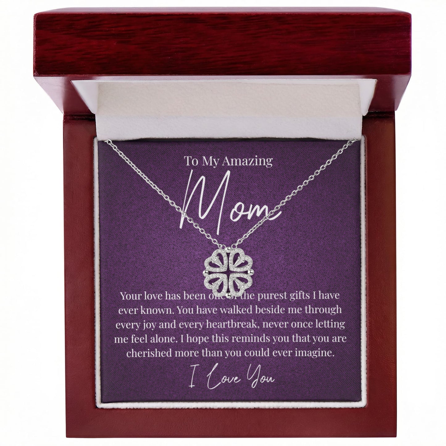 To My Amazing Mom – Magnetic Hearts Lucky Clover Necklace