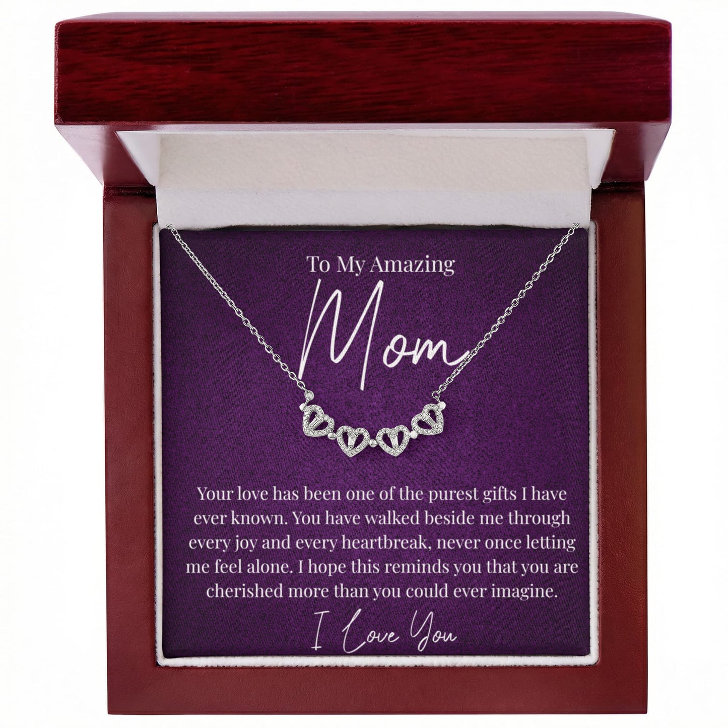To My Amazing Mom – Magnetic Hearts Lucky Clover Necklace