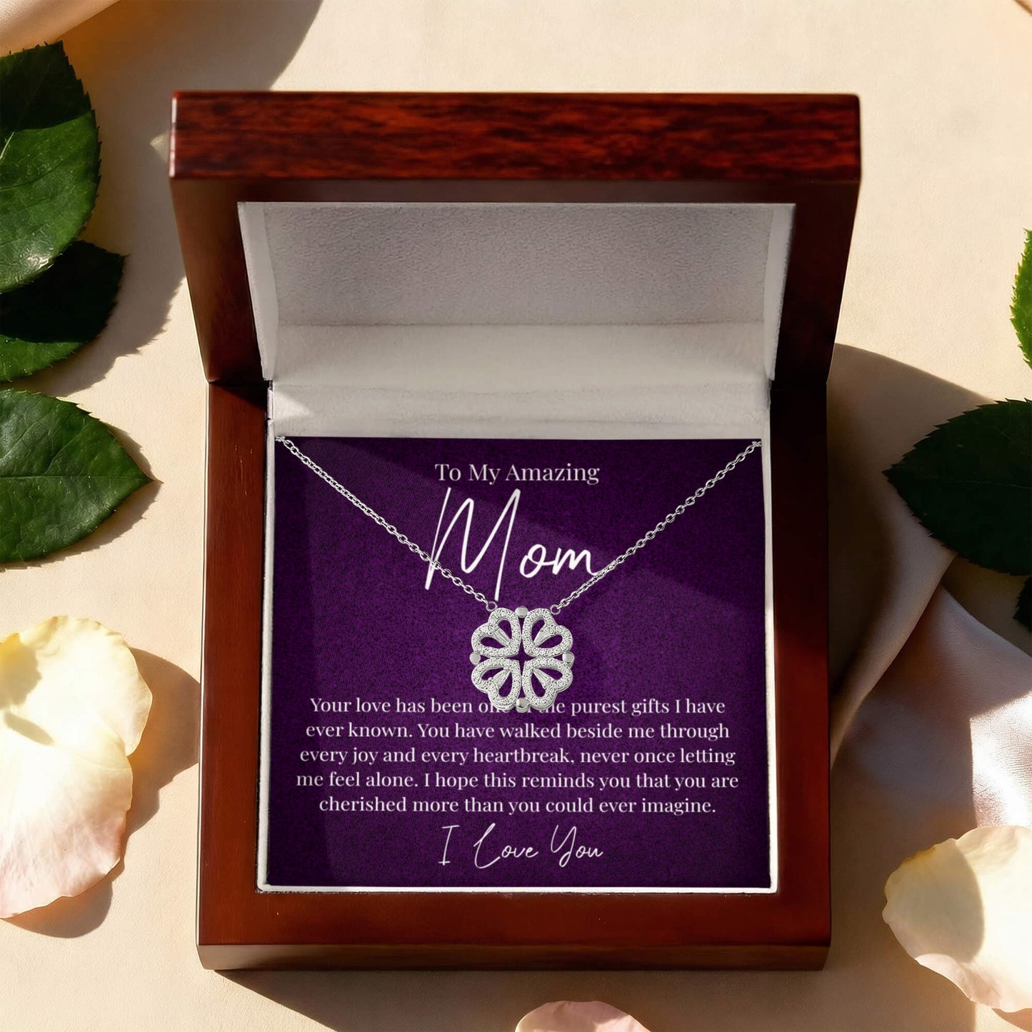 To My Amazing Mom – Magnetic Hearts Lucky Clover Necklace