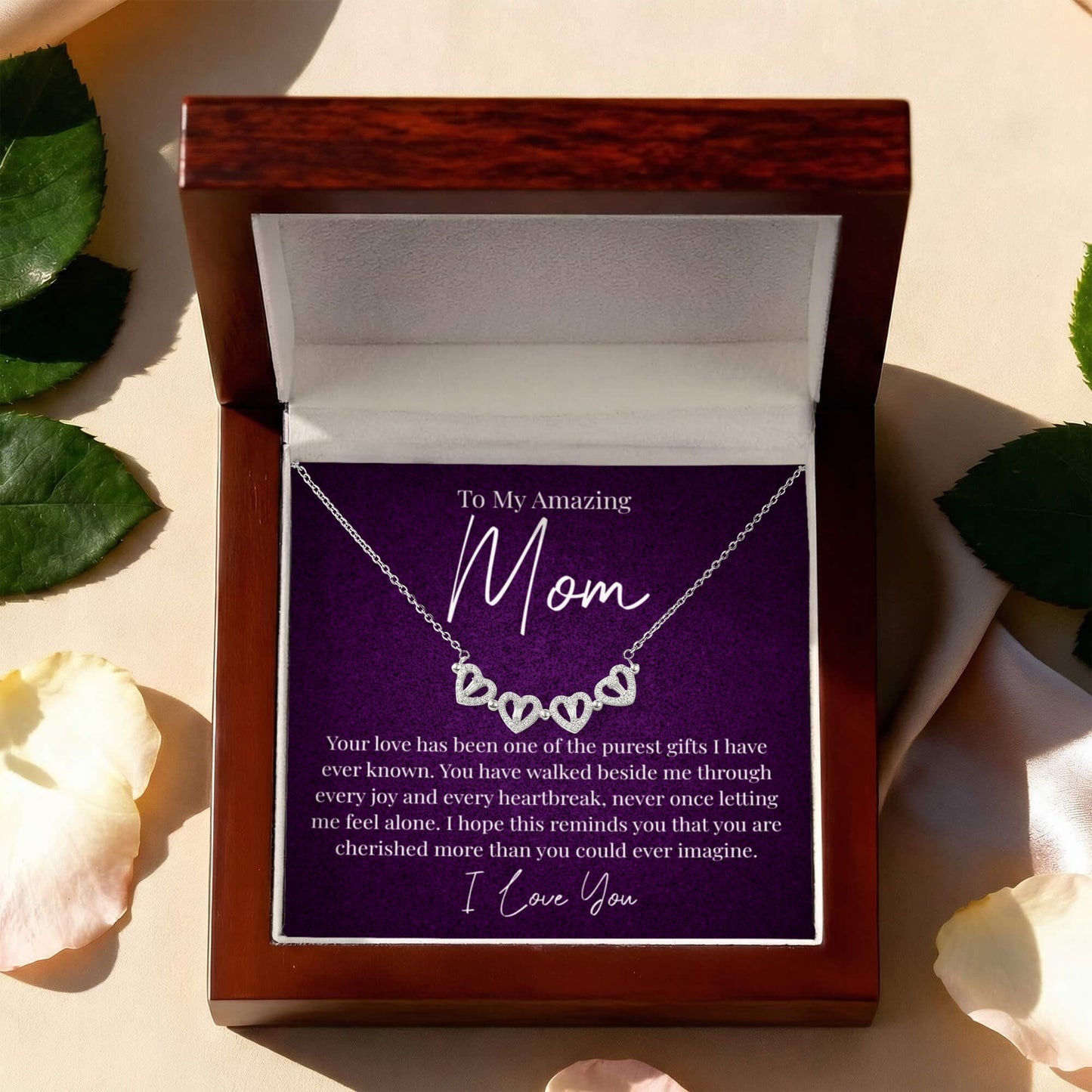 To My Amazing Mom – Magnetic Hearts Lucky Clover Necklace
