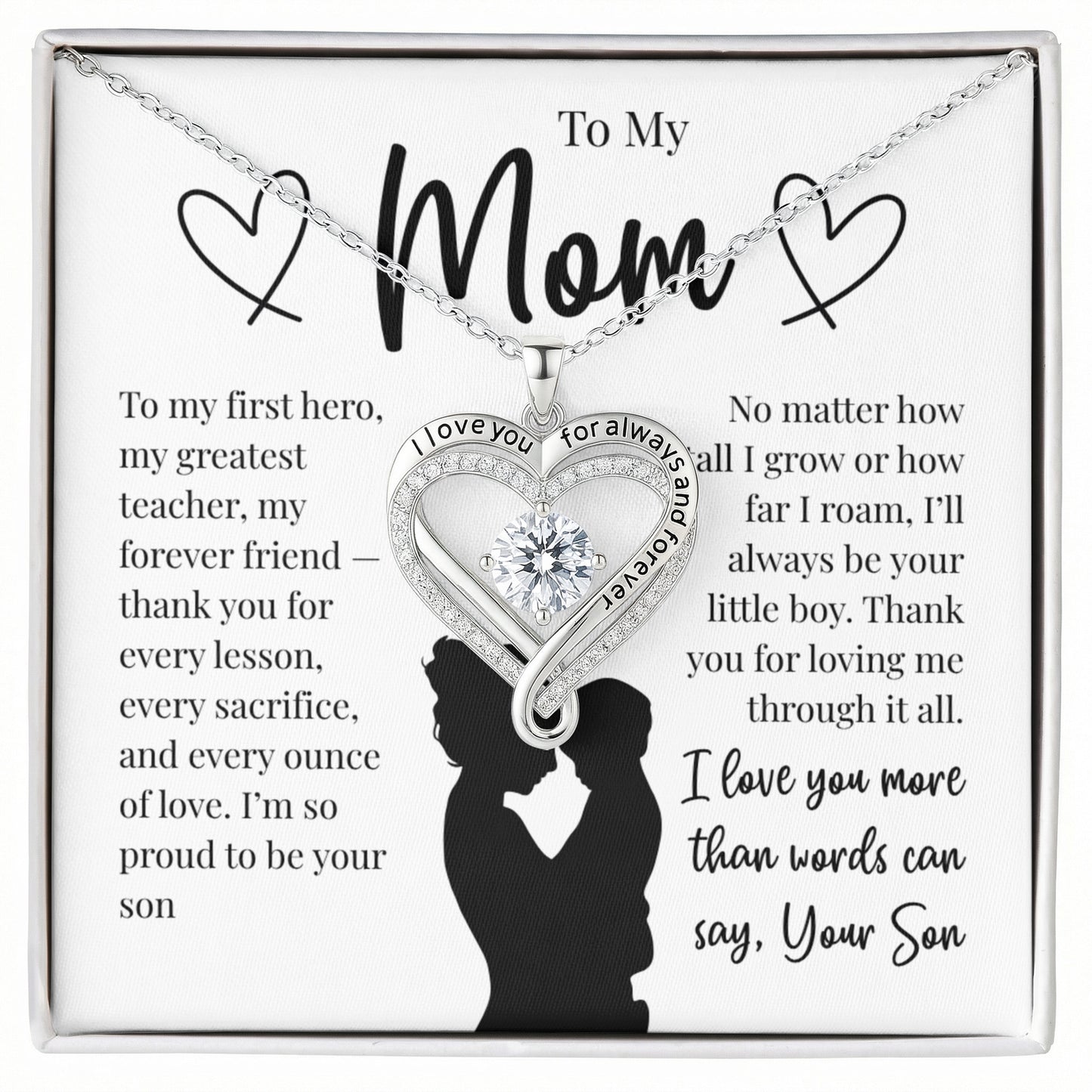 To My Mom – "I'll Always Be Your Little Boy" Message Card Necklace