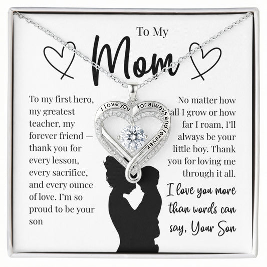 To My Mom – "I'll Always Be Your Little Boy" Message Card Necklace
