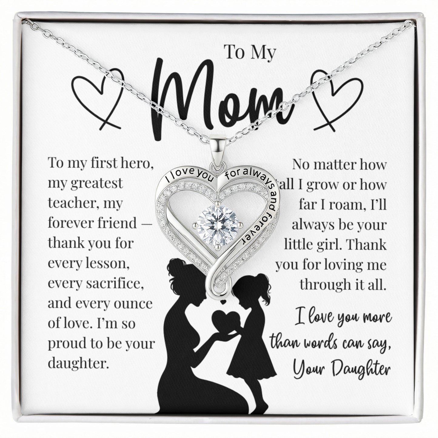 To My Mom – "I'll Always Be Your Little Girl" Message Card Necklace