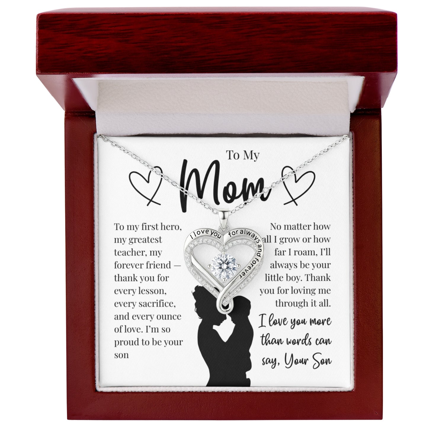 To My Mom – "I'll Always Be Your Little Boy" Message Card Necklace