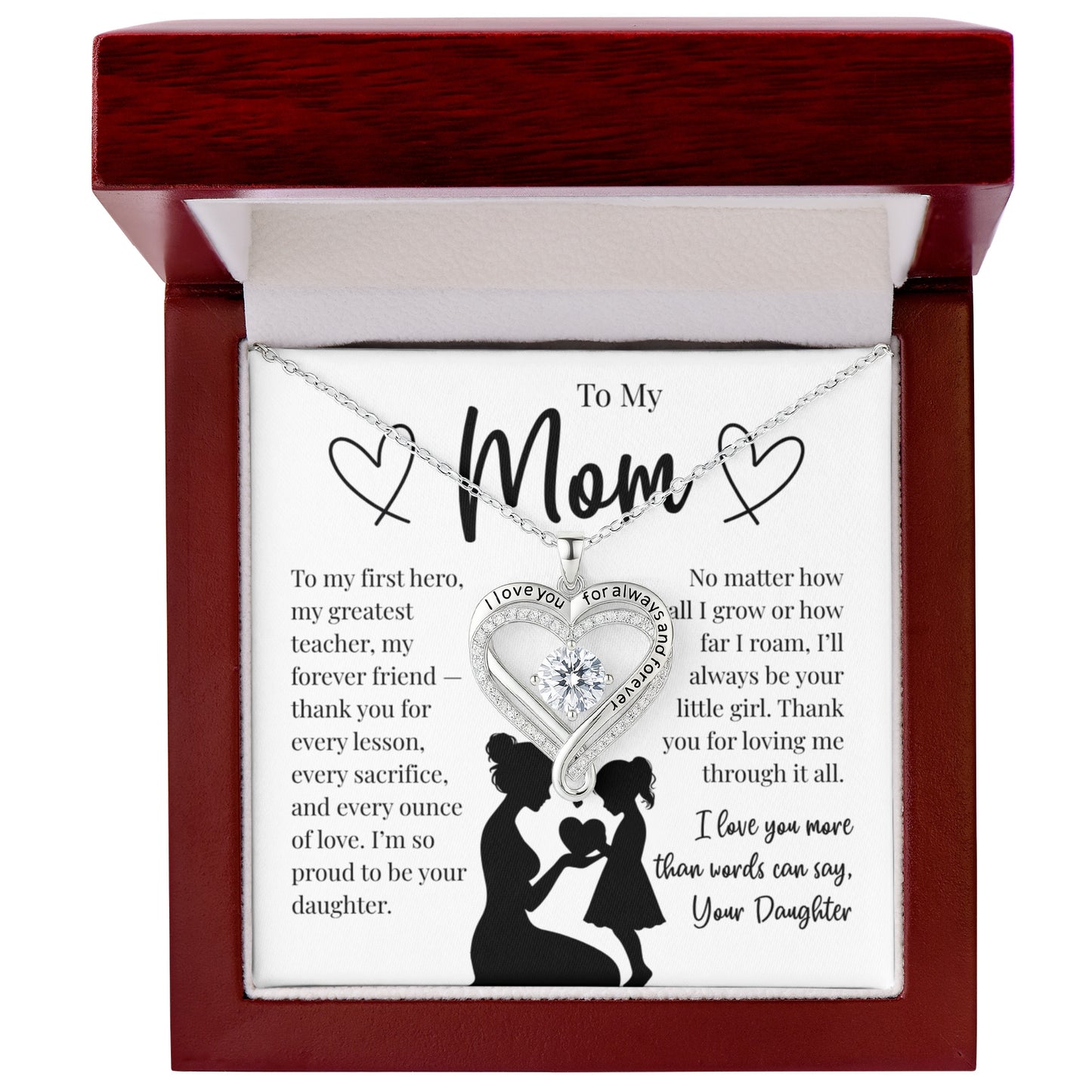 To My Mom – "I'll Always Be Your Little Girl" Message Card Necklace