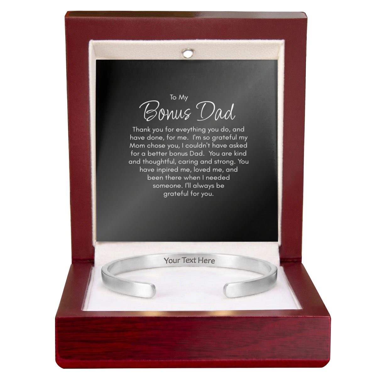 Personalised Bonus Dad Bracelet – Engraved Cuff Bracelet Gift for Step Dad