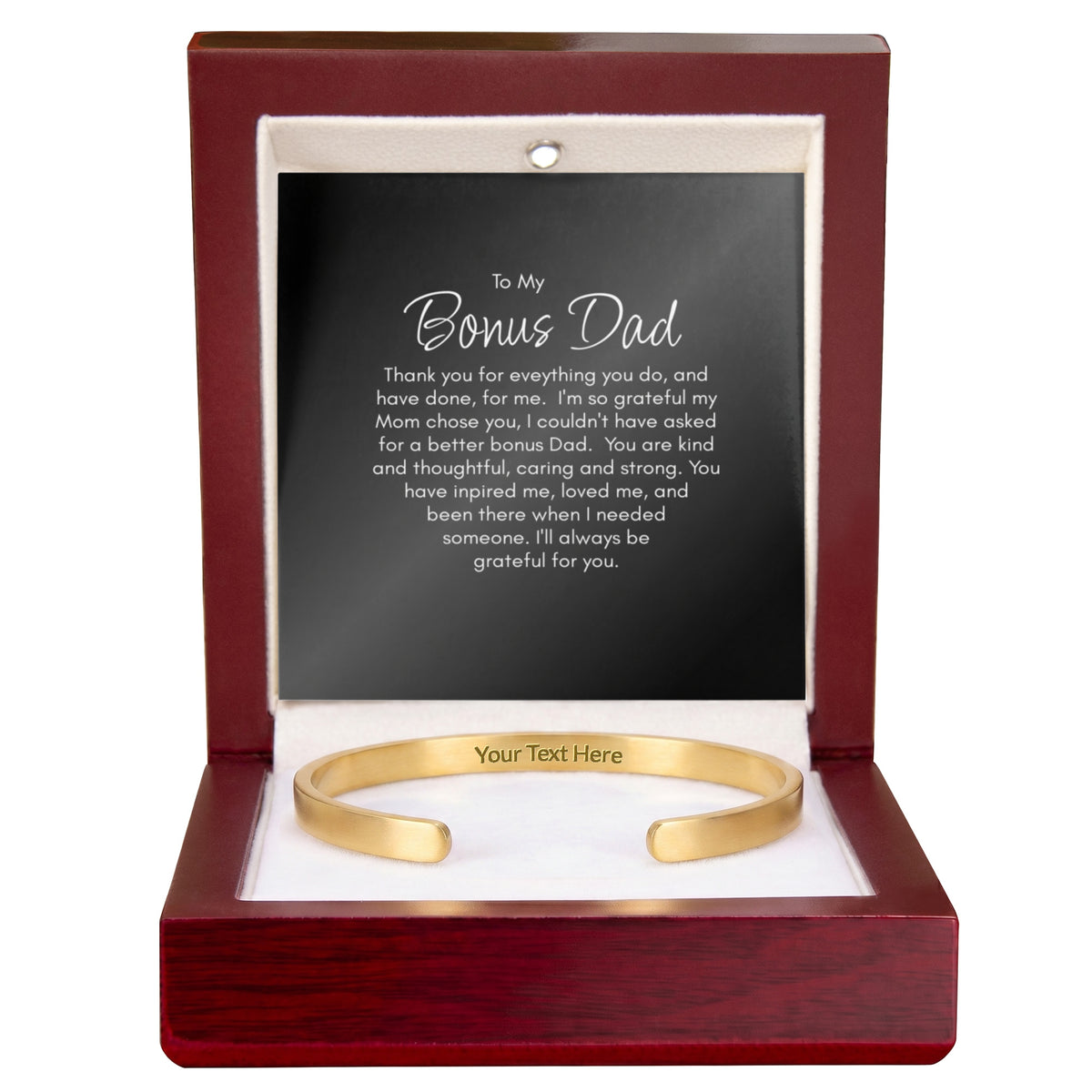 Personalised Bonus Dad Bracelet – Engraved Cuff Bracelet Gift for Step Dad