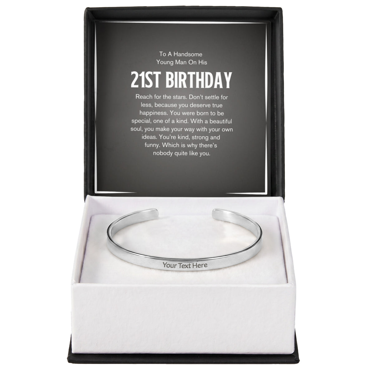 Personalised 21st Birthday Bracelet – Engraved Cuff Bracelet Gift for Him