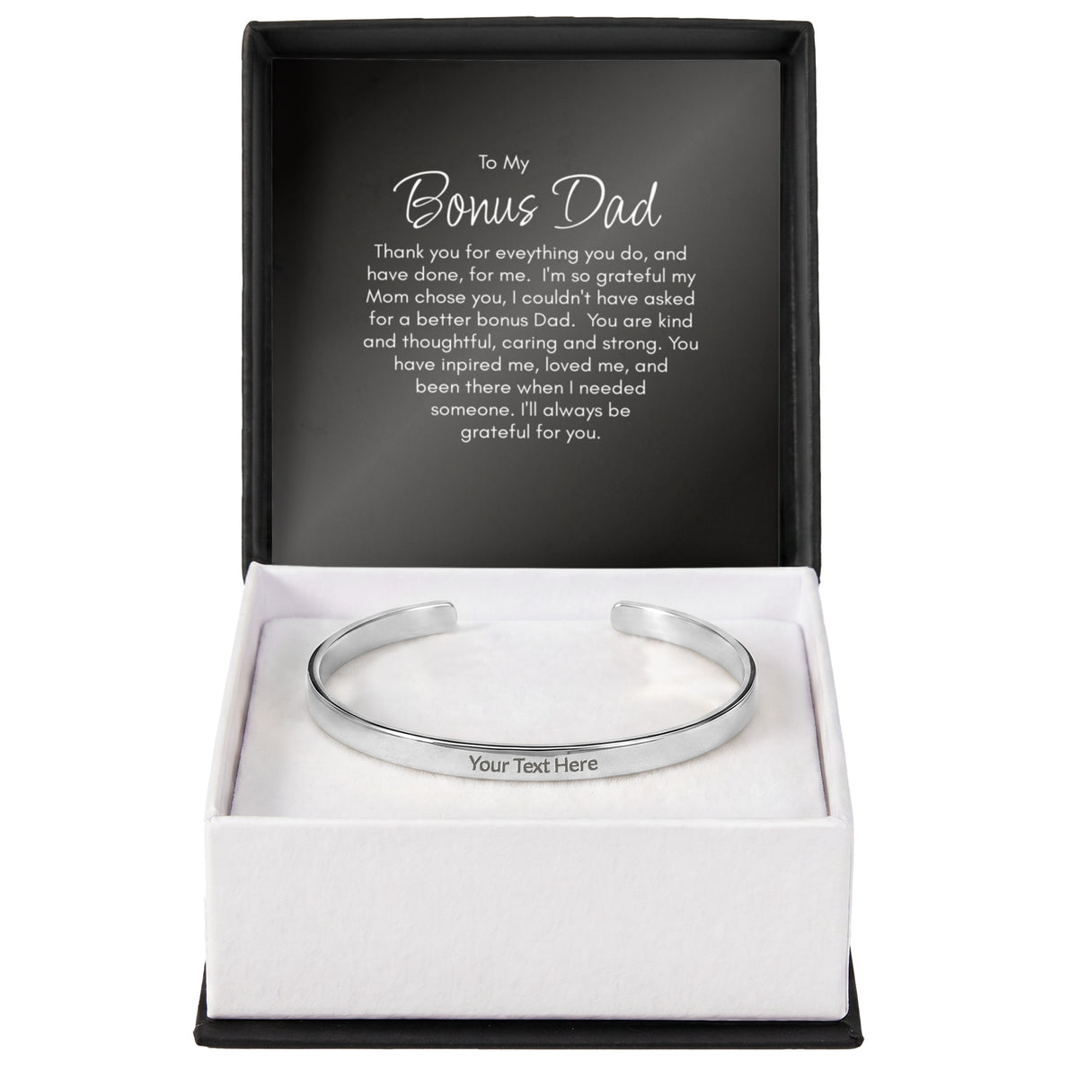 Personalised Bonus Dad Bracelet – Engraved Cuff Bracelet Gift for Step Dad