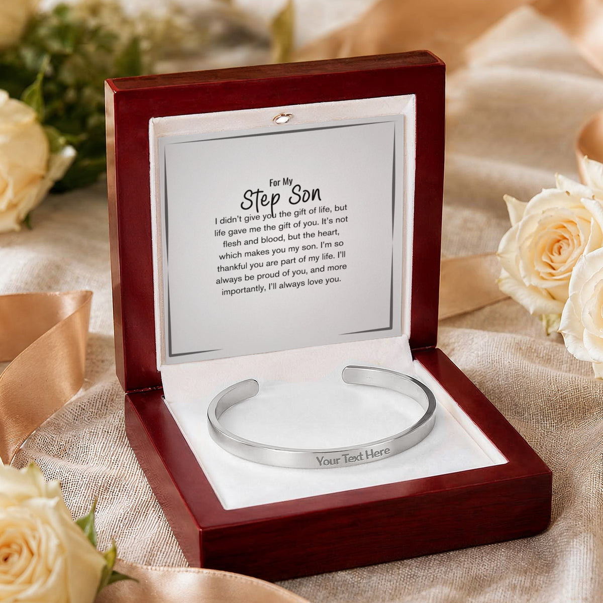 Personalised Step Son Bracelet – Engraved Cuff Bracelet Gift for Stepson