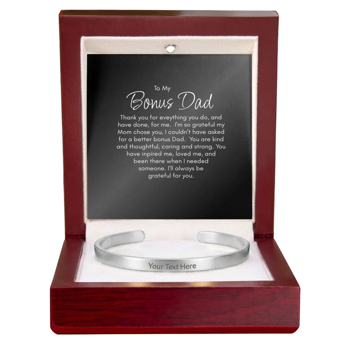 Personalised Bonus Dad Bracelet – Engraved Cuff Bracelet Gift for Step Dad