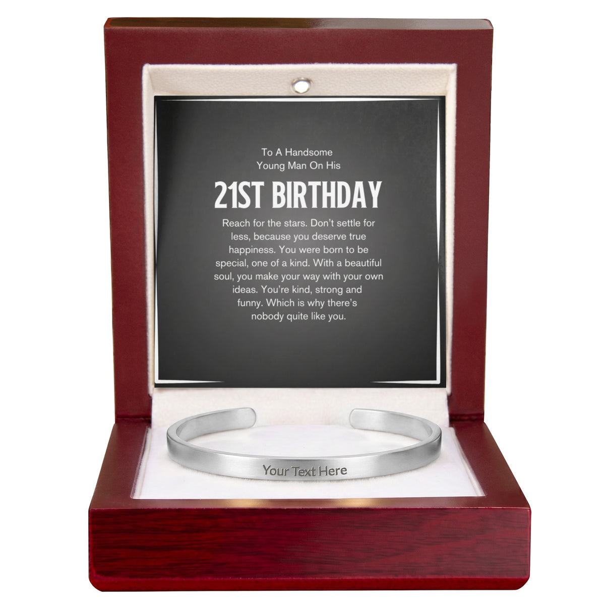 Personalised 21st Birthday Bracelet – Engraved Cuff Bracelet Gift for Him