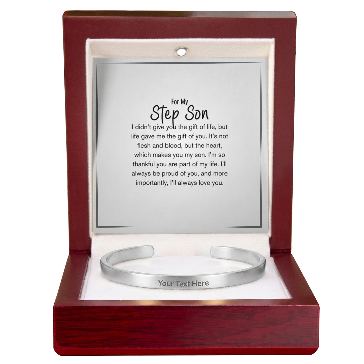 Personalised Step Son Bracelet – Engraved Cuff Bracelet Gift for Stepson